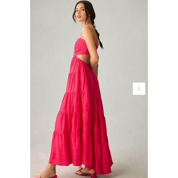 New! Anthropologie Let Me Be Cutout Tiered Dress in Magenta, women size XSP - Picture 3 of 15